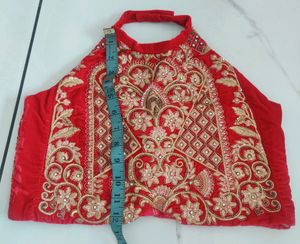 Red Velvet blouse with Golden Embroidery