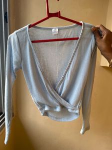 Baby Blue Wrap Crop Top