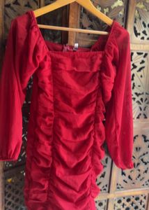 Chic Red Ruched Mini Dress