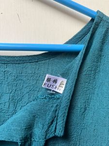 Teal Ruffle Cold Shoulder Cut Top