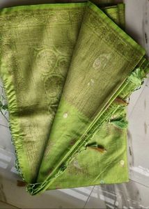 Beautiful Green Silk Saree with Tassels
