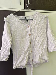 White Button-Up Tie-Front Top