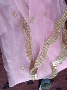 Embellished Pink Net Dupatta