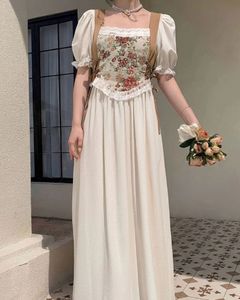 Vintage Floral Print Square Neck Gown