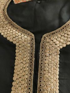 Elegant Black Kurta with Embellished Neckline