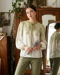 Elegant White & Green Print Blouse