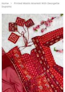 Red Printed Anarkali Kurta with dupatta