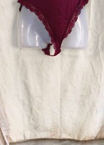 I. Maroon Lace Trim Bikini Panty