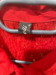 💝Red Textured Bell Sleeve Shirt G