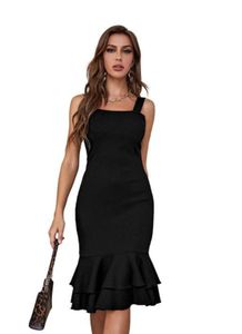 Chic Black Ruffle Hem Dress