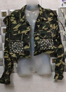 Camouflage Rhinestone Cropped Jacket