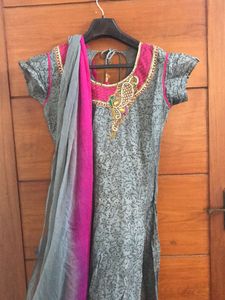 Grey And Pink Anarkali Very Good Condition