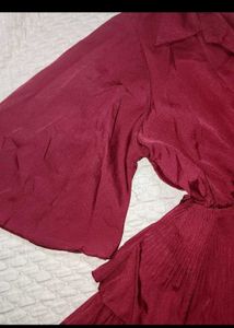 Maroon Ruffled Tiered Mini Dress