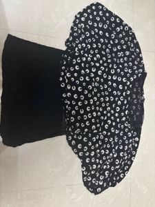 Black & White Patterned Peplum Top with Solid