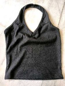 Black Ribbed Halter Neck Crop Top