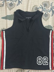 STUDIOFIT Black Sleeveless Collared Top