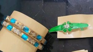Set 3 Cuts Earring &amp; Bangle &amp; Hair Clips