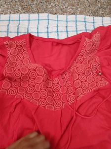 Vibrant Red Embroidered Kurta
