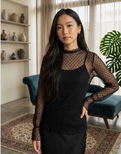 Chic Black Polka Dot Mesh Top