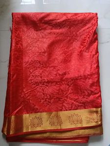 Beautiful Red Silk Saree with Gold Border