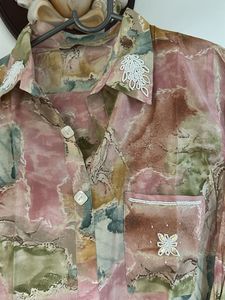 Abstract Print Button-Up cord-set with bead work