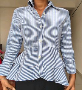 Chic Striped Peplum Button-Up Shirt