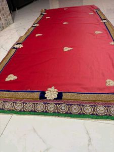 Elegant Red Embroidered pearl work Saree