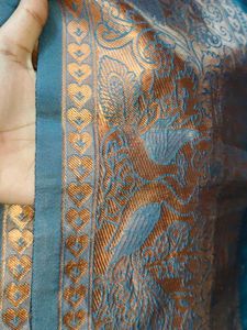 Beautiful Teal Saree with Gold Print