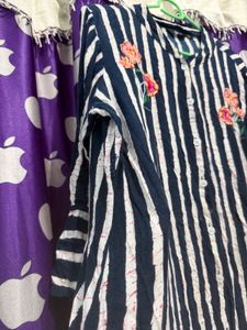 Striped Kurti with Floral Embroidery