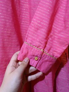 Pink Kurta with Glitter Stripes