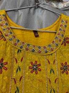 Yellow Embroidered Sharara Suit