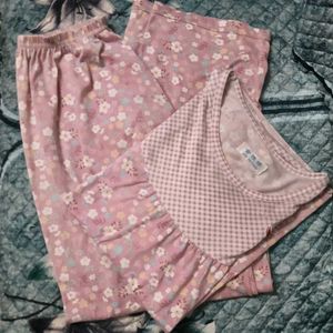 Cute Pink Floral Night Pajama Set