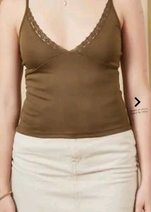 Olive Green Lace Trim Cami Tank