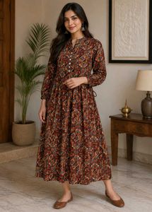Patterned front slit dress