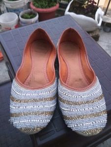 Beaded Blue &amp; Brown Flats