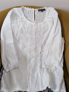 Elegant White Eyelet Kurta Top