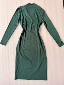 Chic Ruched Green Midi Dress
