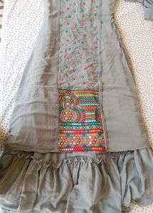 Embroidered Grey Maxi Gown