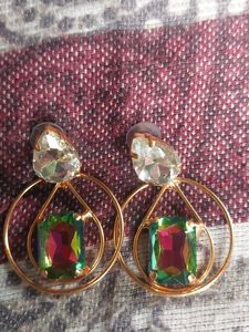 Unique Rainbow Gemstone Hoop Earrings