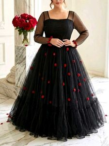 Elegant Black Gown with Red Roses