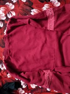 Maroon Embroidered long frock kurta Kurt
