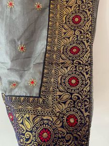 Elegant Grey Embroidered Saree