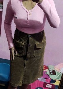 Velvet Button-Down Skirt