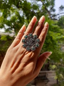 Boho Silver Coin & Turquoise Ring