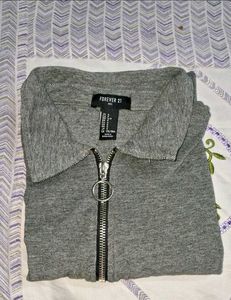 Grey Zip-Up Collared t-shirt