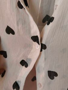 Sheer Heart Print Button-Up Shirt