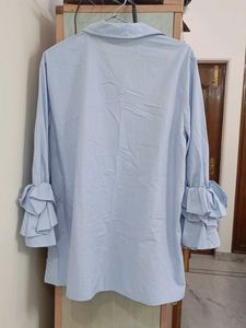 Light Blue Ruffle Sleeve Shirt