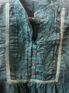 Green Embroidered Kurta Top