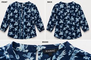 Chic Floral Print Navy Blue Top