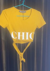 Chic Yellow Tie-Waist Crop Top